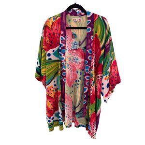 Jams World Womens Kimono Robe One Size Multicolor Rayon Gloriosa Print Vintage